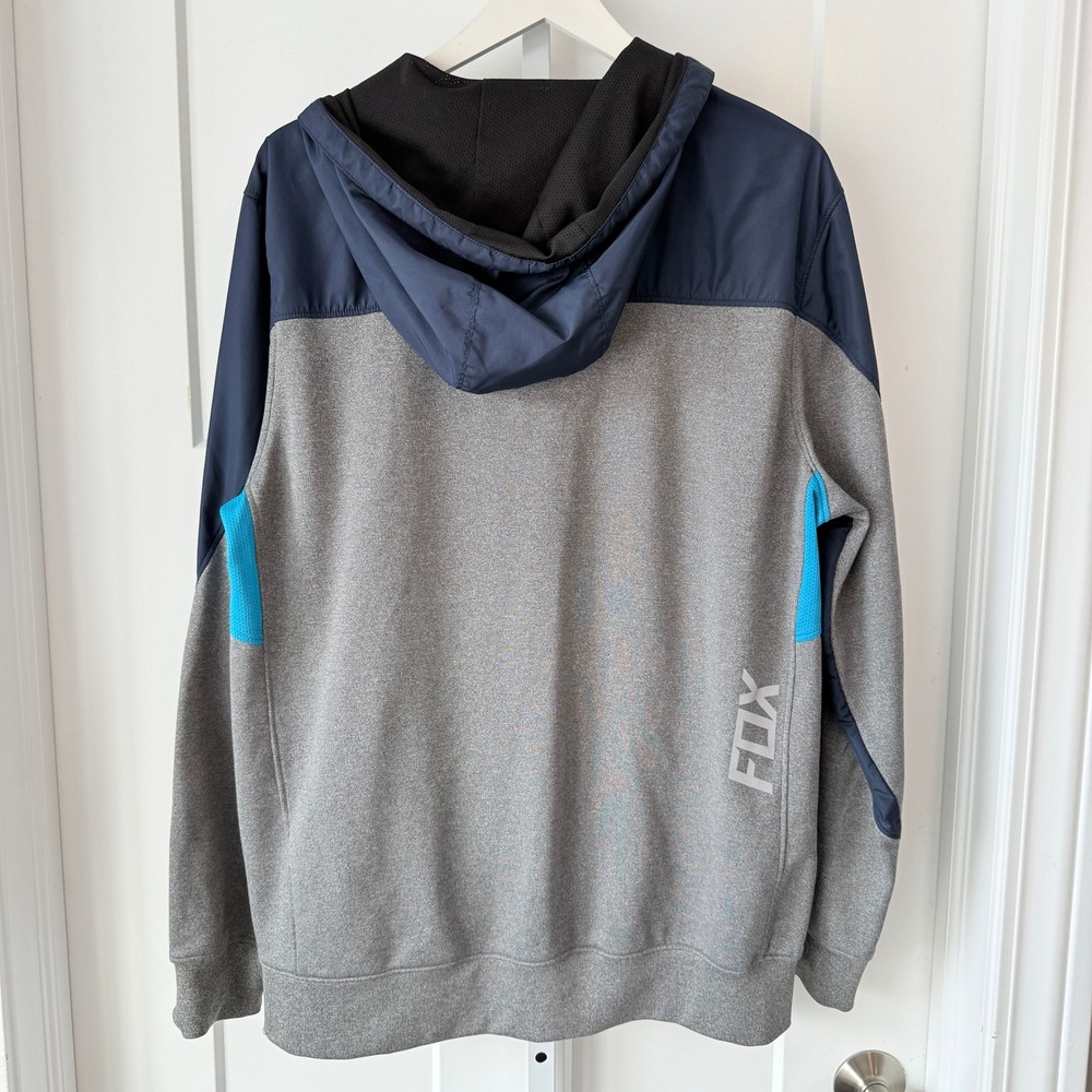 Fox Racing Active Mens Large Quarter Zip Hoodie Navy Gray Turquoise Colorblock - Picture 3 of 5